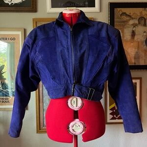 80s RARE Electric Blue Cropped Leather Jacket